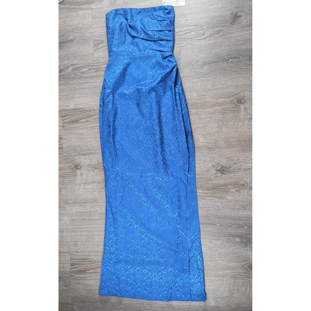 Vivi Exclusive x Fate Strapless Jacquard Slit XS Blue Dress Zip Lined Long Maxi‎